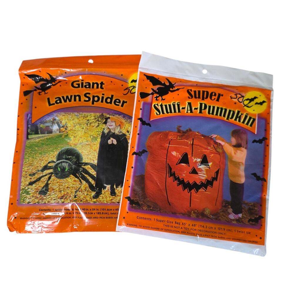 Vintage Halloween Giant Lawn Spider & Stuff-A-Pumpkin Decor Kits 2004 NOS